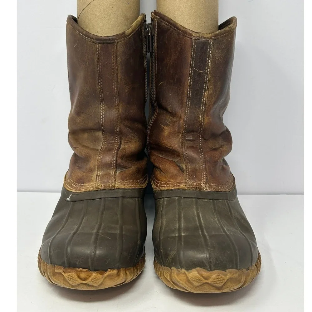 LaCrosse Mesquite Brown Leather Rubber Duck Boots Thinsulate Insulated Side Zip